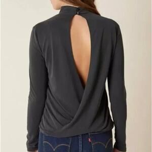 Daytrip Dark Gray Open Back Mock Neck Long Sleeve Blouse Top Size Small